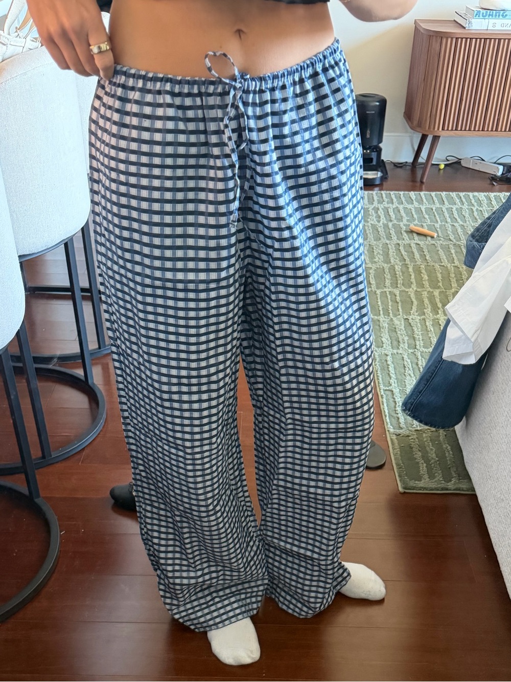 J. Crew Blue Gingham Wide-Leg Pants